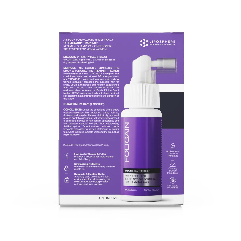 FOLIGAIN Kolmivaikutteinen Täydellinen Kaava Oheneville Hiuksille Naisille, jossa 10 % TRIOXIDIL®