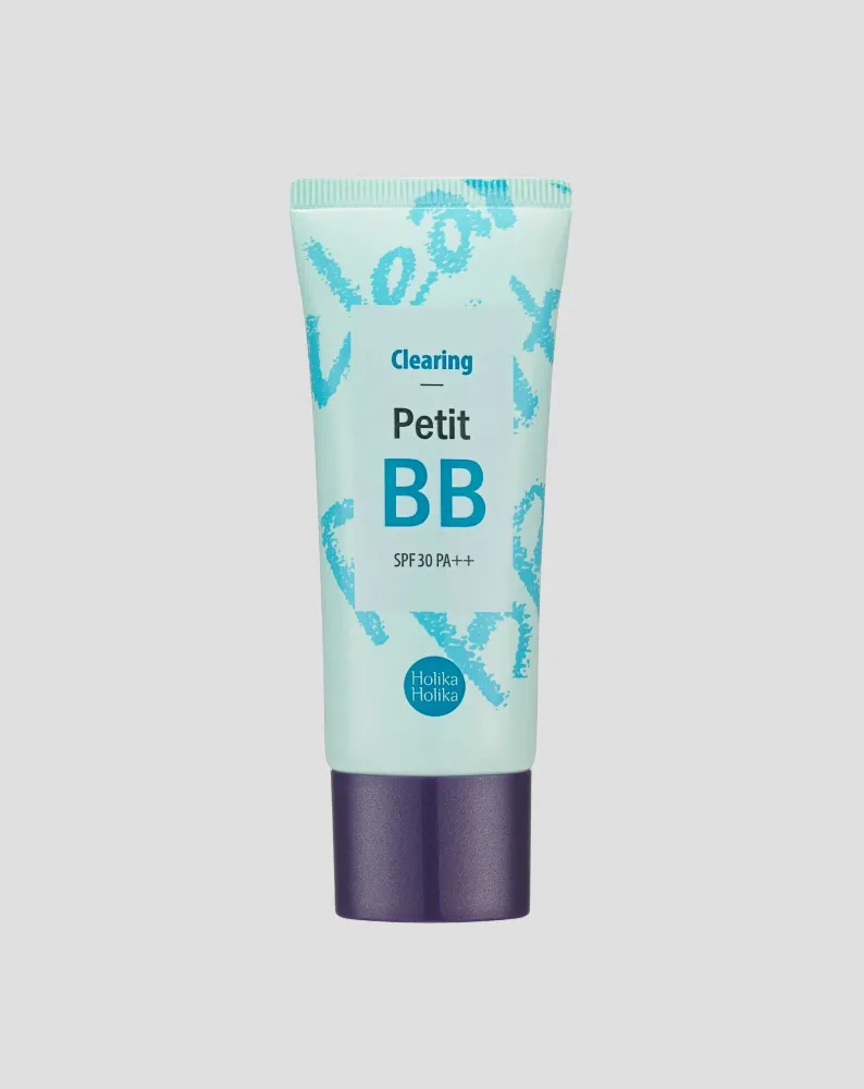 Clearing Petit BB-voide SPF30:llä Clearing Petit teepuuöljyuutteella sekaiholle ja rasvoittuvalle iholle Holika Holika Holika