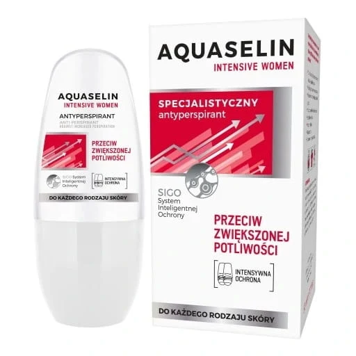 AQUASELIN Intensive Women Roll-on antiperspirantti, joka on erikoistunut lisääntyneen hikoilun estoon (50 ml)