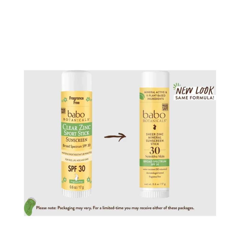 Babo Botanicals Clear Zinc Mineral Aurinkovoide Sport Stick SPF30 - Hajuston ilmainen