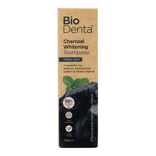 BECONFIDENT BioDenta valkaiseva hammastahna aktiivihiilellä ja raikkaalla mintun maulla (75 ml)