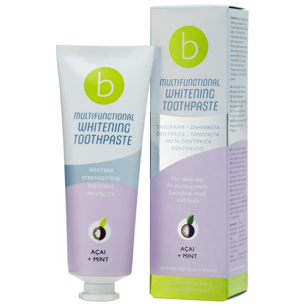 BECONFIDENT Monitoiminen valkaiseva hammastahna acai-marja- ja mintunmakuisena (75 ml)