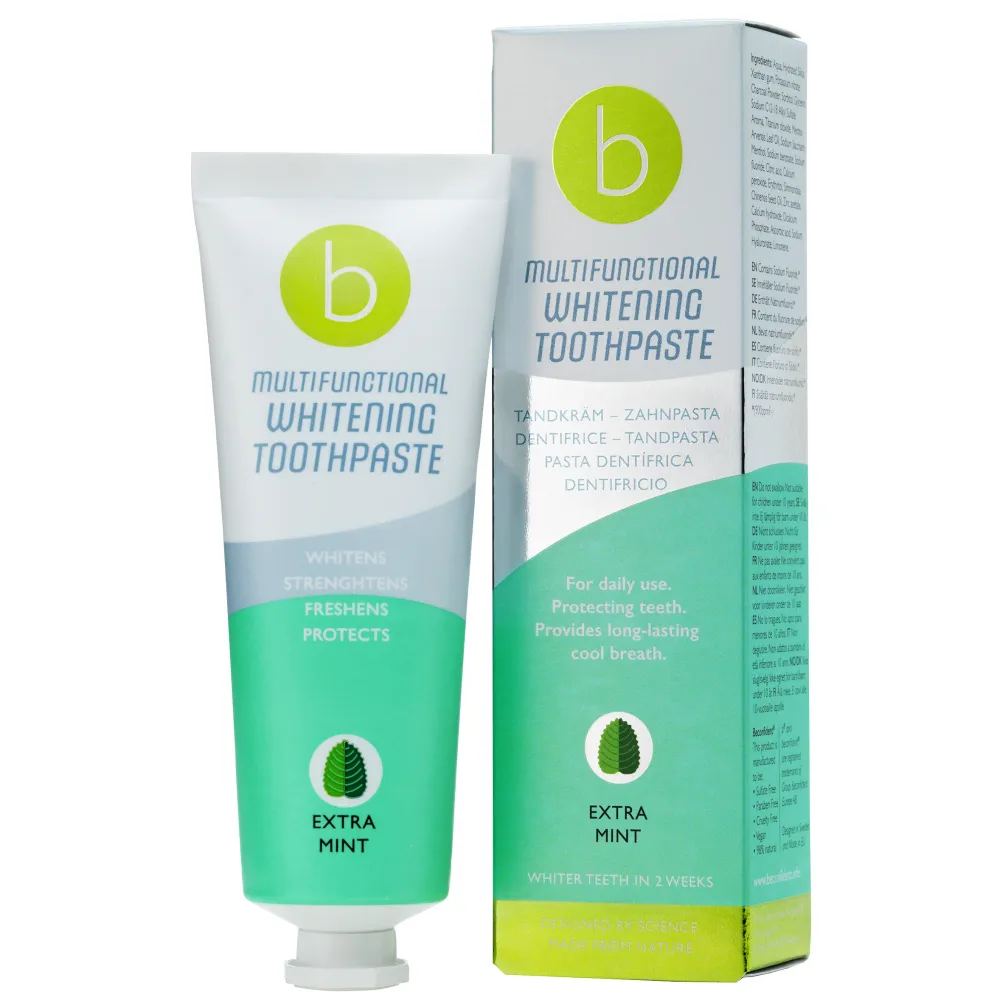 BECONFIDENT Monitoiminen valkaiseva hammastahna, jossa voimakas mintun maku (75 ml)