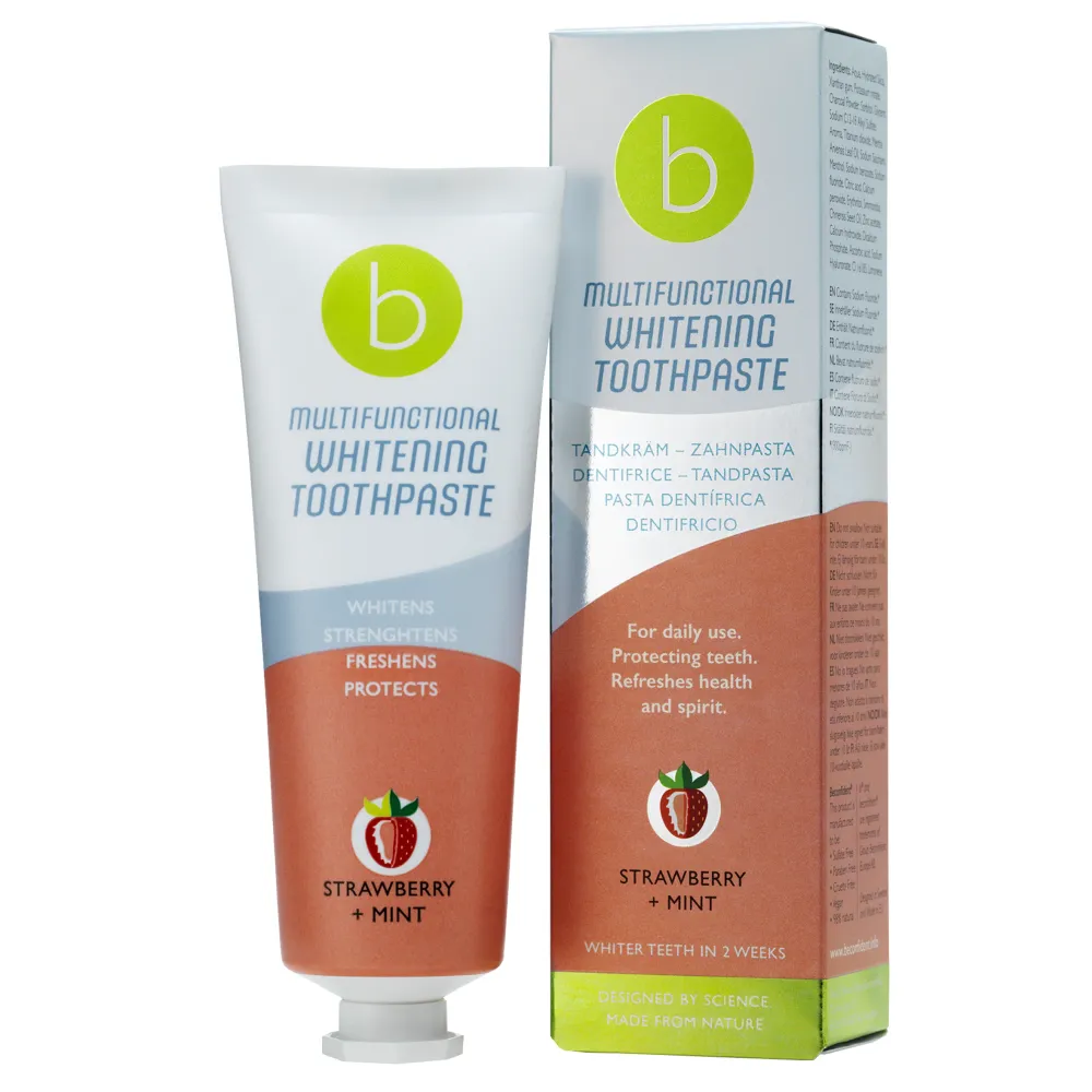BECONFIDENT Monitoiminen valkaiseva hammastahna mansikan ja mintun maulla (75 ml)