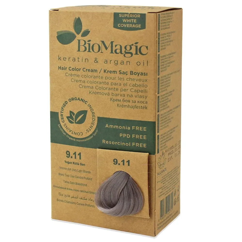 COLORATION INTENSIVE DES CHEVEUX BLOND TRÈS CLAIR (9.11) 250 g - BIOMAGIC