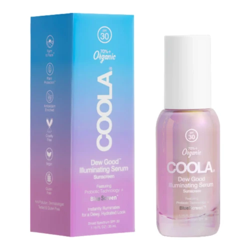 Coola Dew Hyvä valaiseva seerumin aurinkovoide probioottisekniikan kanssa SPF 30