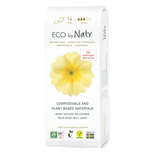 Ekologiset, kompostoitavat, normaalikokoiset hygieniasuojat, 14 kappaletta ECO NATY
