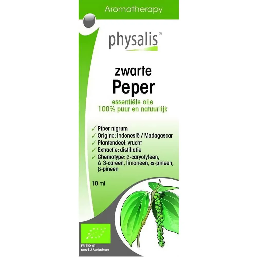 Eteerinen öljy tiivistetystä pippurista (mustapippuri) LUOMU 10 ml - PHYSALIS
