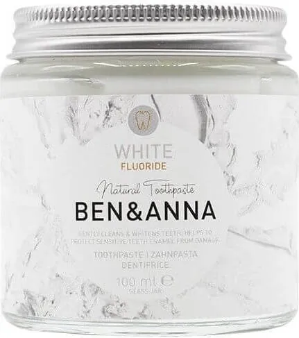 Hampaiden valkaiseva fluoridihammastahna 100 ml purkissa - BEN & ANNA