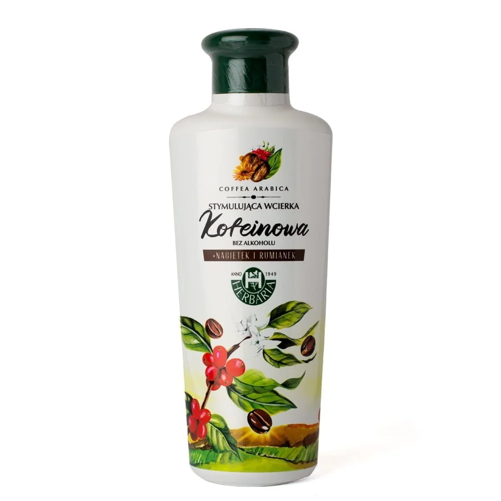 Kofeiinia, kalendulaa ja kamomillaa sisältävä stimuloiva hierontaöljy 250ml HERBARIA