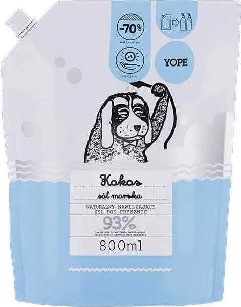 Luonnollinen kookospähkinäsuihkugeeli ja merisuolan täyttöpakkaus 800ml YOPE