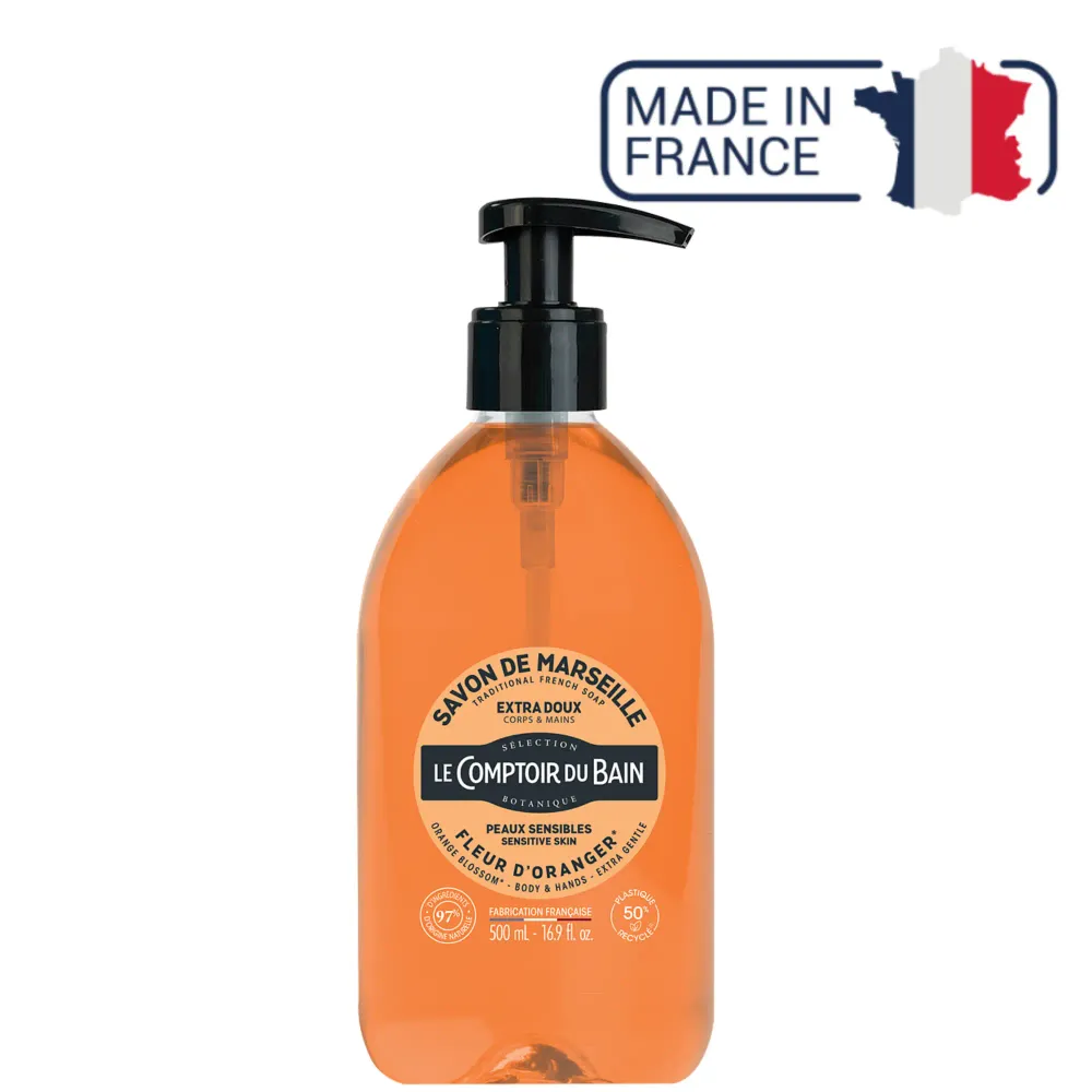 Nestemäinen Marseille-saippua Appelsiininkukka - 500 ml - Le Comptoir du Bain