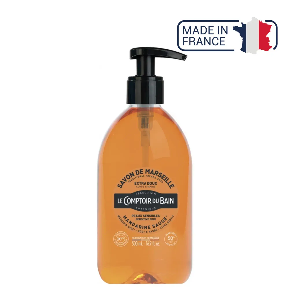 Nestemäinen Marseille-saippua Mandarin Sage - 500ml - Le Comptoir du Bain