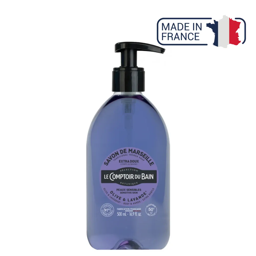 Nestemäinen Marseille-saippua oliivi laventeli - 500 ml - Le Comptoir du Bain