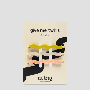 Setti aaltoilevia hiuspinnejä helmi, vihreä, vaaleanpunainen Twisty 3 kpl.