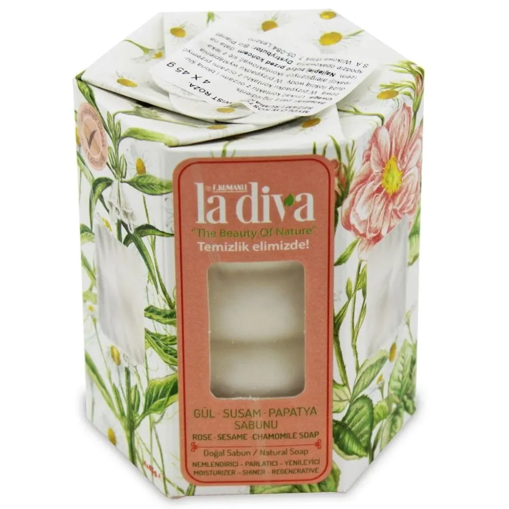 Twist ruusun, seesamin ja kamomillan saippuakuutiot (4 x 45 g) 180 g - LA DIVA