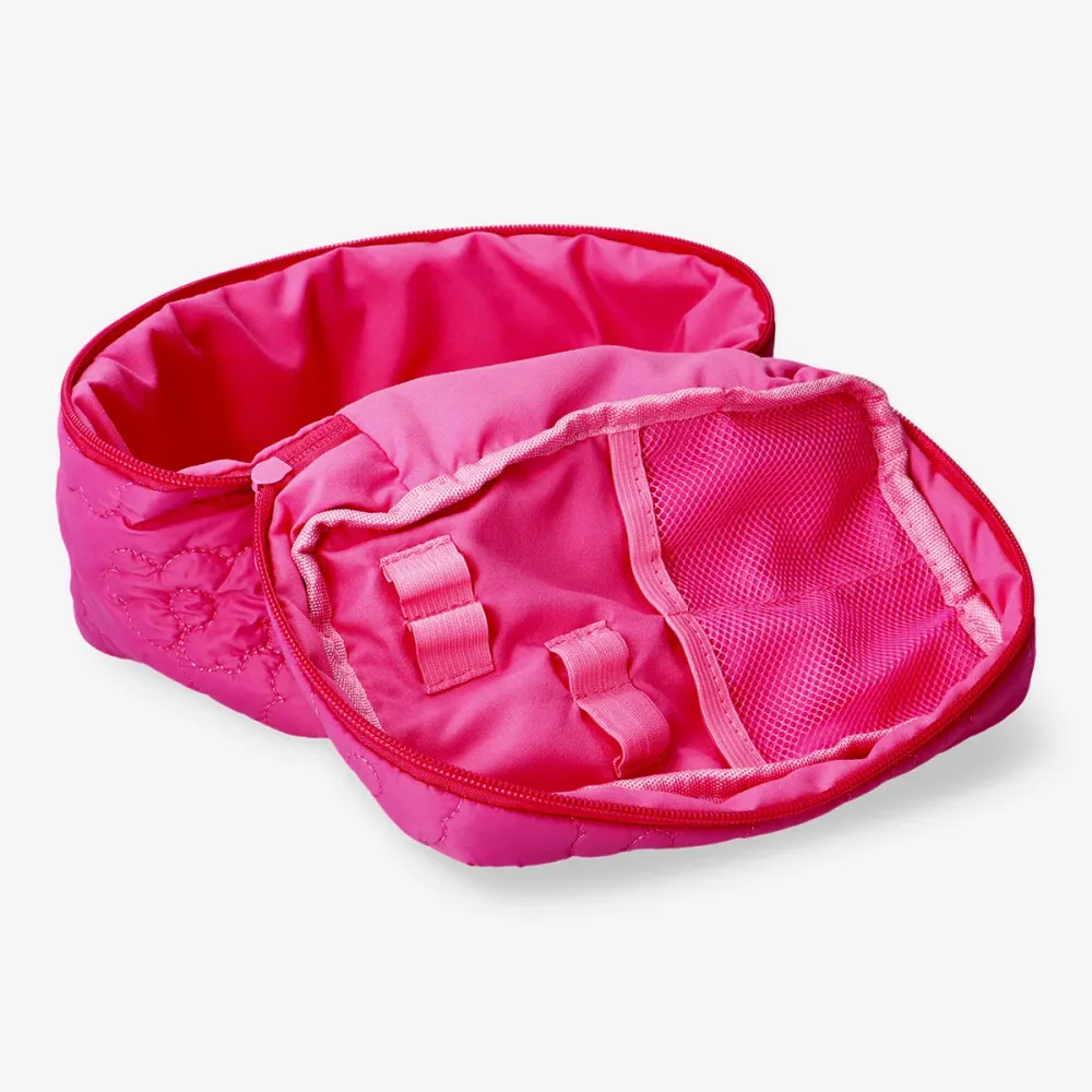 Vaaleanpunainen tikattu kosmetiikkalaukku