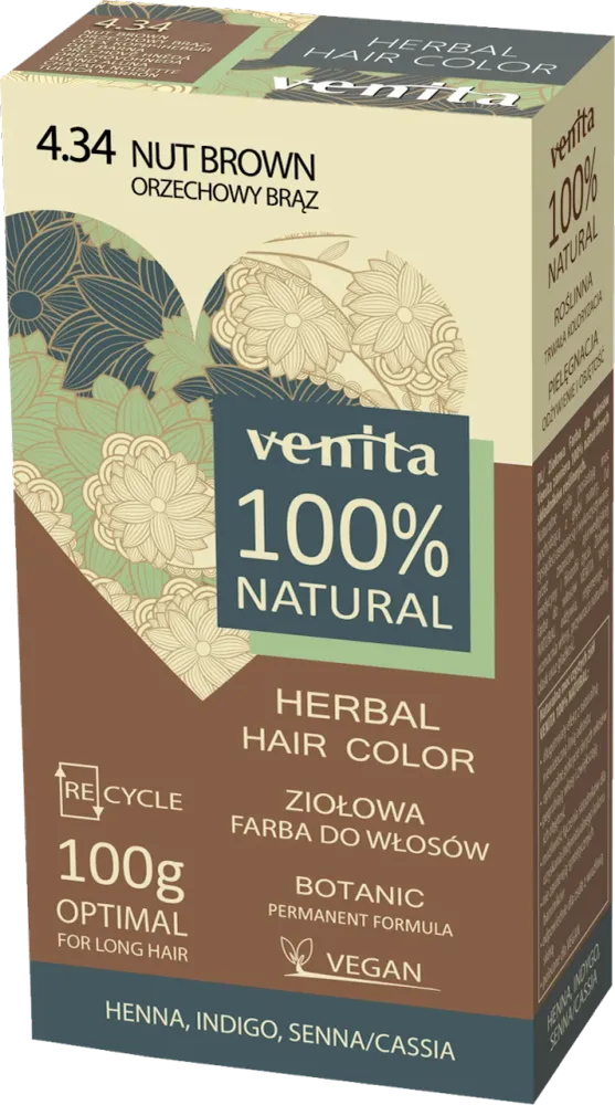 VENITA Yrtti-hiusvärjäysaine 4.34 hasselpähkinänruskea 100g