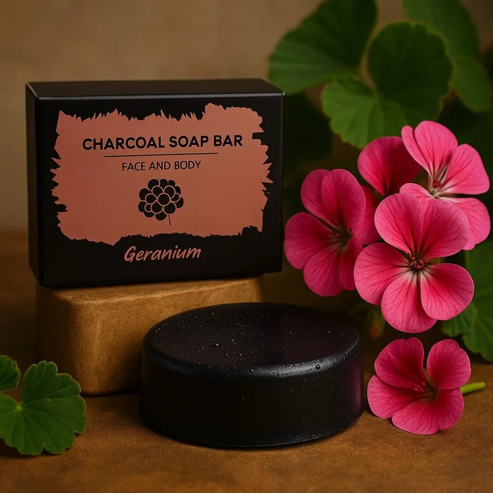 Aktivoidun hiilen saippuapala, geranium 85g