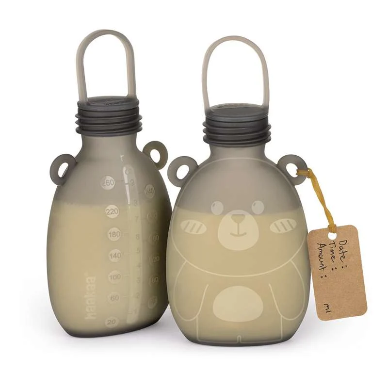Haakaa Silikoni pussi maidolle - Happii Bear - 2 kpl - 260ml